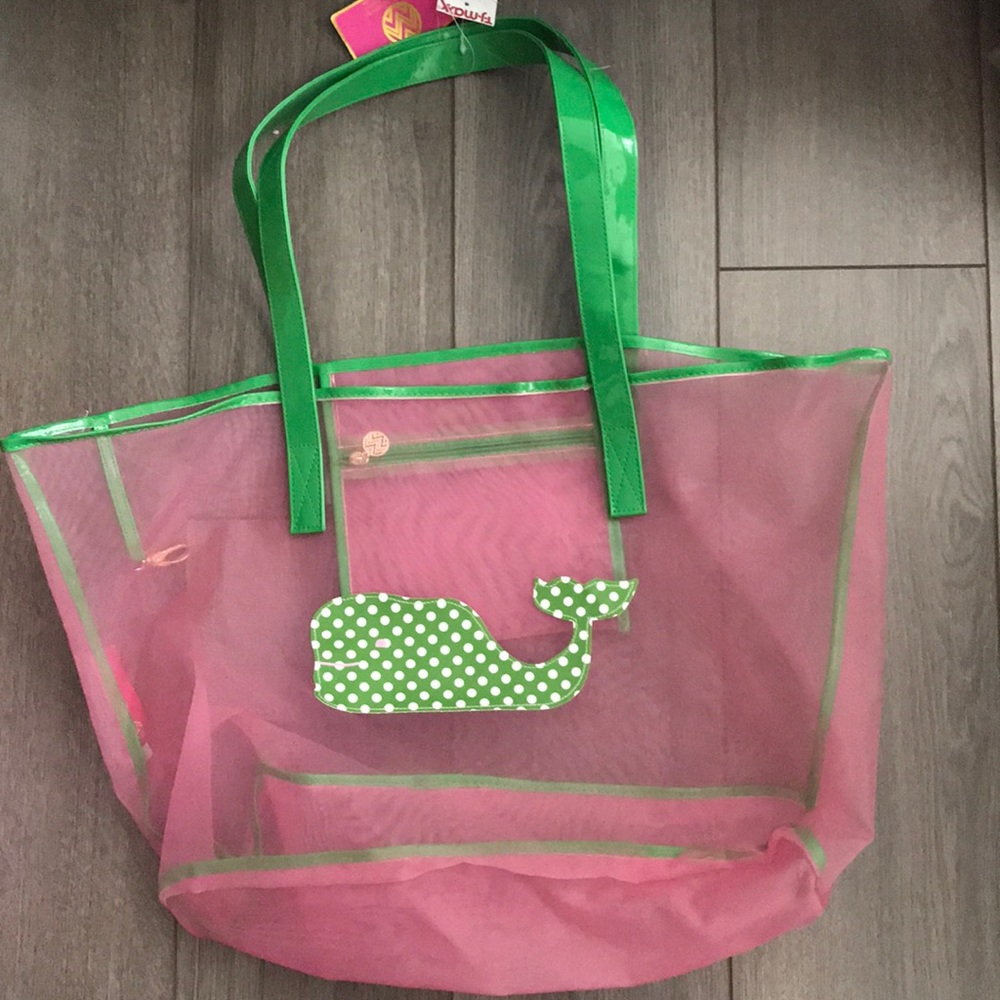 Pink & Green Whale Mesh Tote